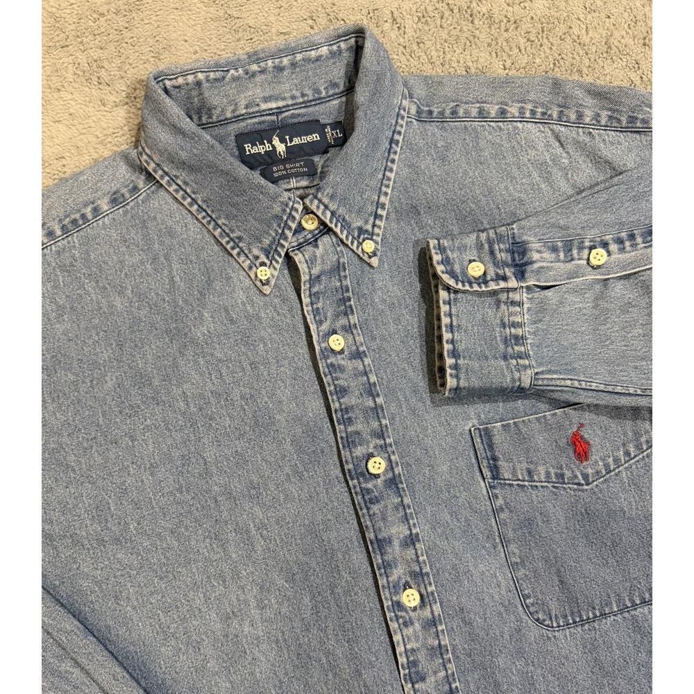 Polo by Ralph Lauren Light Denim Button-Down Shirt with Red Pony - Picture 1 of 10